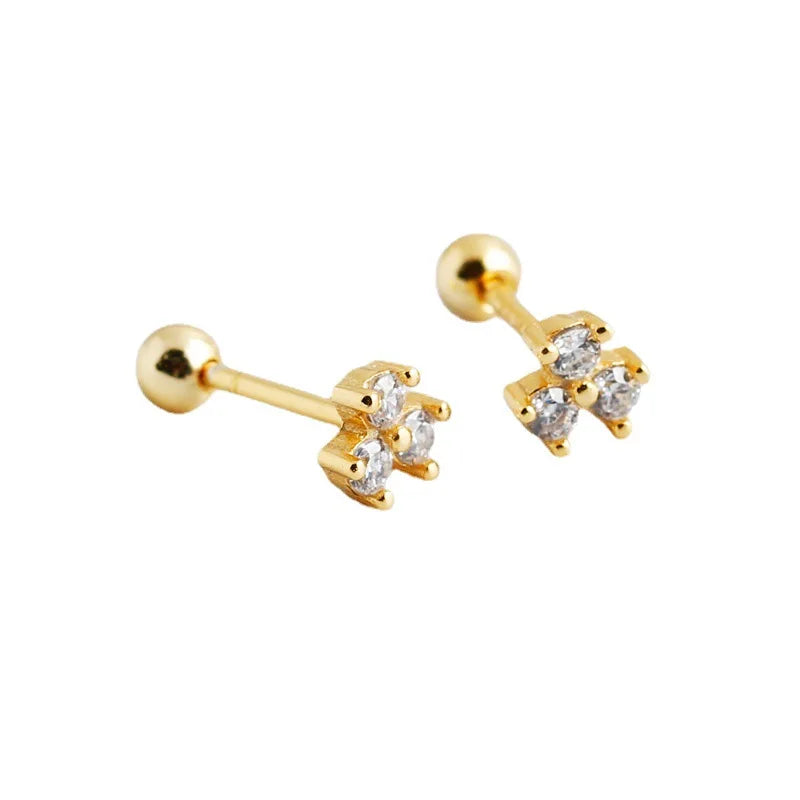 925 Sterling Silver Minimalist Flower Diamond Crystal Earrings Gold Plated Piercing Screwbacks Stud Earring 2022