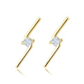 CZCITY 925 Sterling Silver Minimal Jewelry Simple CZ Bolt Stud Earring 14K Gold Plated Single Diamond Bar Earring