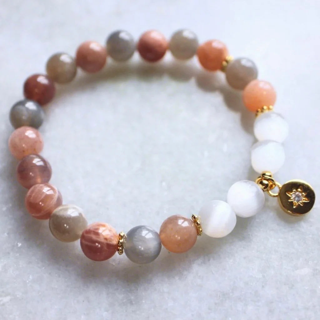 WMB44247 Moonstone Selenite Sunstone Labradorite Wrist Mala Beads Bracelet Yoga Jewelry Spiritual Jewelry