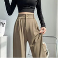 Double Button Women Long Formal Pants High Waist Pockets Pleated Trousers Summer Autumn Lady Fashion Loose Suit Pants