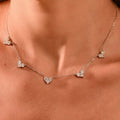 Five CZ Heart Charm Gold Plated 925 Sterling Silver Women Jewelry Necklace
