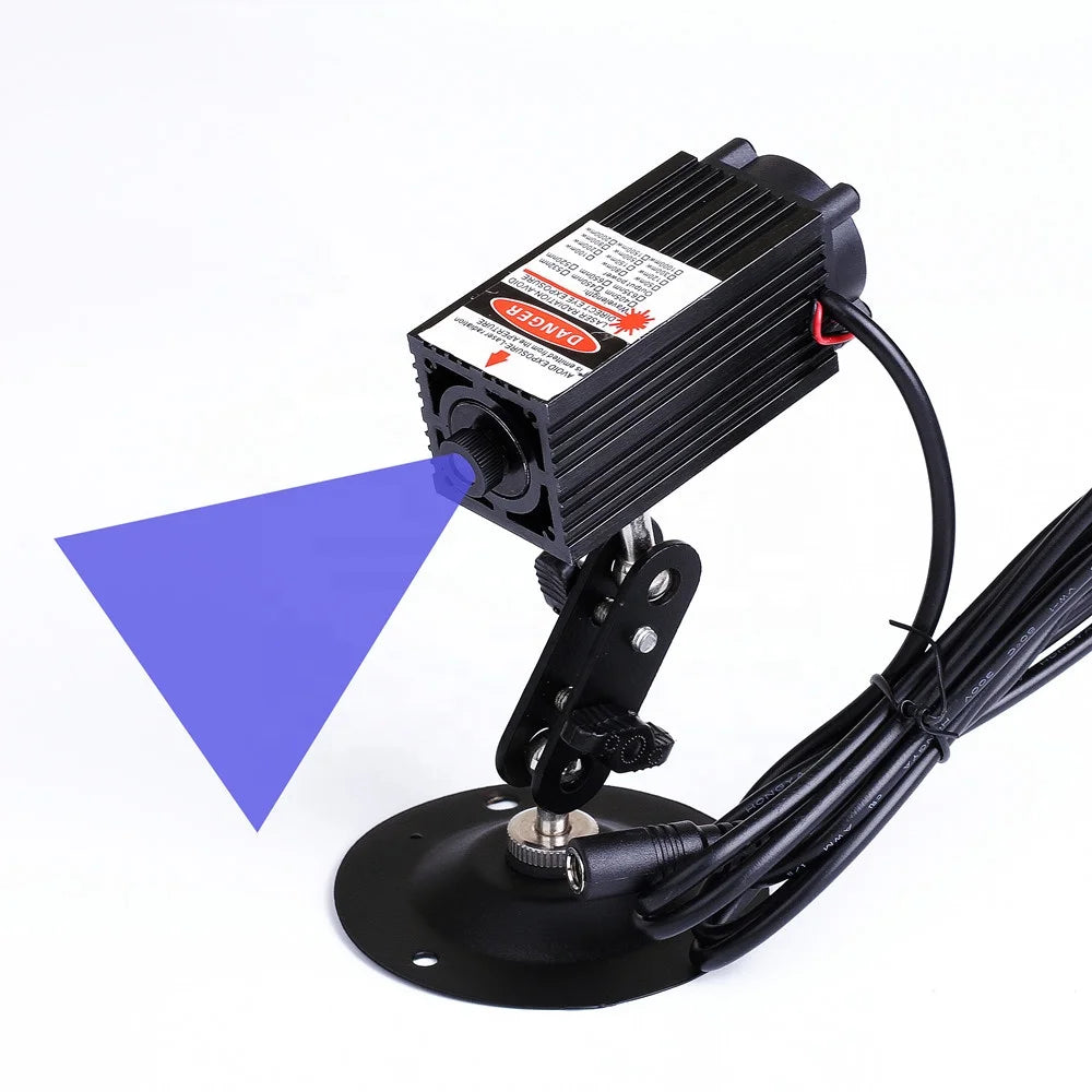 High Power 450nm Focusable Glass Lens 12V DC Blue Line Laser Module with Cooling Fan 100mW~2.5W (with Adapter + Bracket)