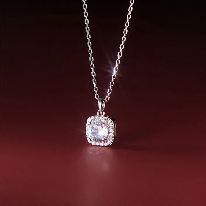 Women Fine Jewelry 925 Sterling Silver Cubic Zircon Pendant Necklaces Trendy CZ Square Shape Necklace