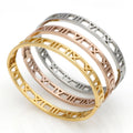 Luxury Non Tarnish 18K Gold Silver Plated 316L Stainless Steel Roman Number Open Cuff Bracelet Bangle Jewelry for Women