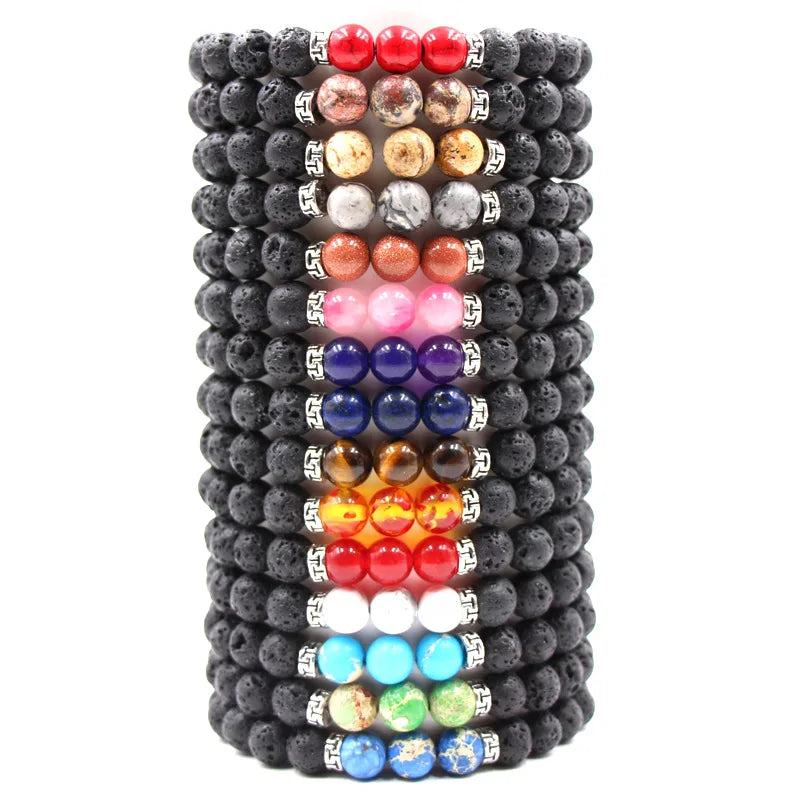 CSJA Wholesale 8mm Healing Bracelet Natural Lava Stone Bead Essential Oil Diffuser Stretch Bracelets for Men C03