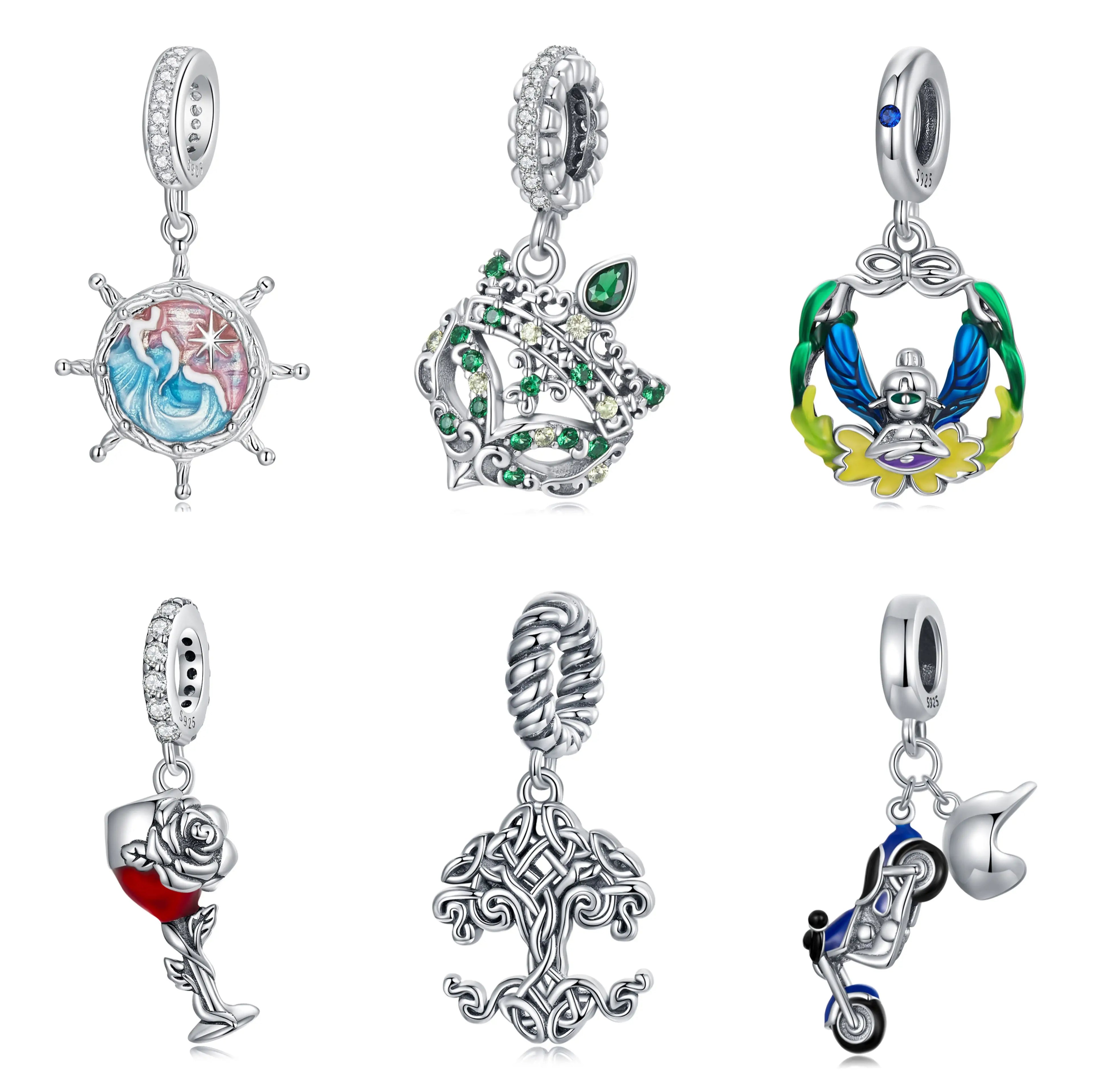 925 Sterling Silver Personalized Star Heart Multi Color Moon Animal Butterfly Flower Cats Charms Pendant for Jewelry Making