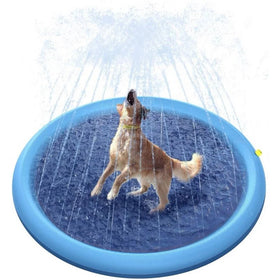 Inflatable Dog Pool with Sprinklers - Pet Splash Pad Cooling Water Play Mat for Dogs Summer Outdoor Pet Spray Park Non-Slip D