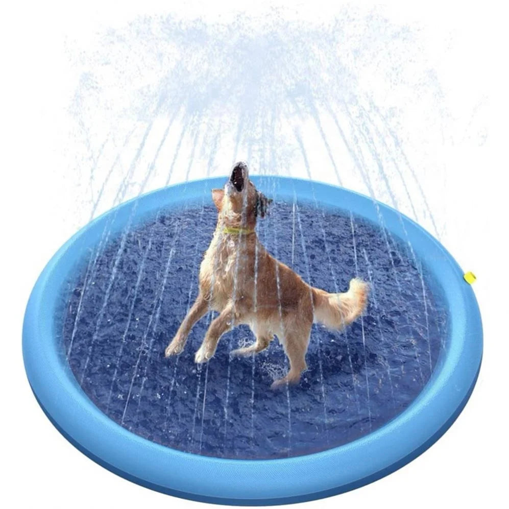 Inflatable Dog Pool with Sprinklers - Pet Splash Pad Cooling Water Play Mat for Dogs Summer Outdoor Pet Spray Park Non-Slip D