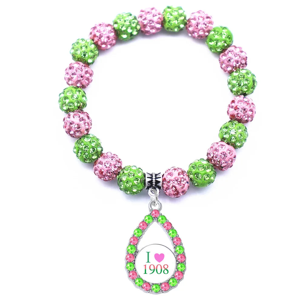Greek Leaf Pendant Bangle Sisterhood Graduation Gift Sorority Bracelet Pink and Green Jewelry Dazgirl Aka Bracelets