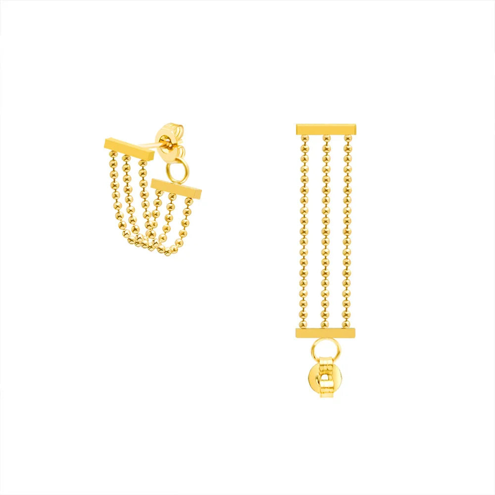 Stainless Steel Three Layer Round Bead Tassel Earrings With M&S Cross-Border Hot - Selling Earrings