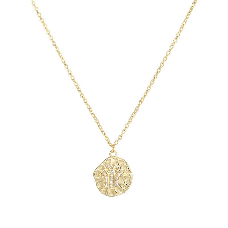New Design Sterling Silver Jewelry Wholesale Gold Plated Zircon Crystal Palm Pendant Hamsa Hand 925 Necklace