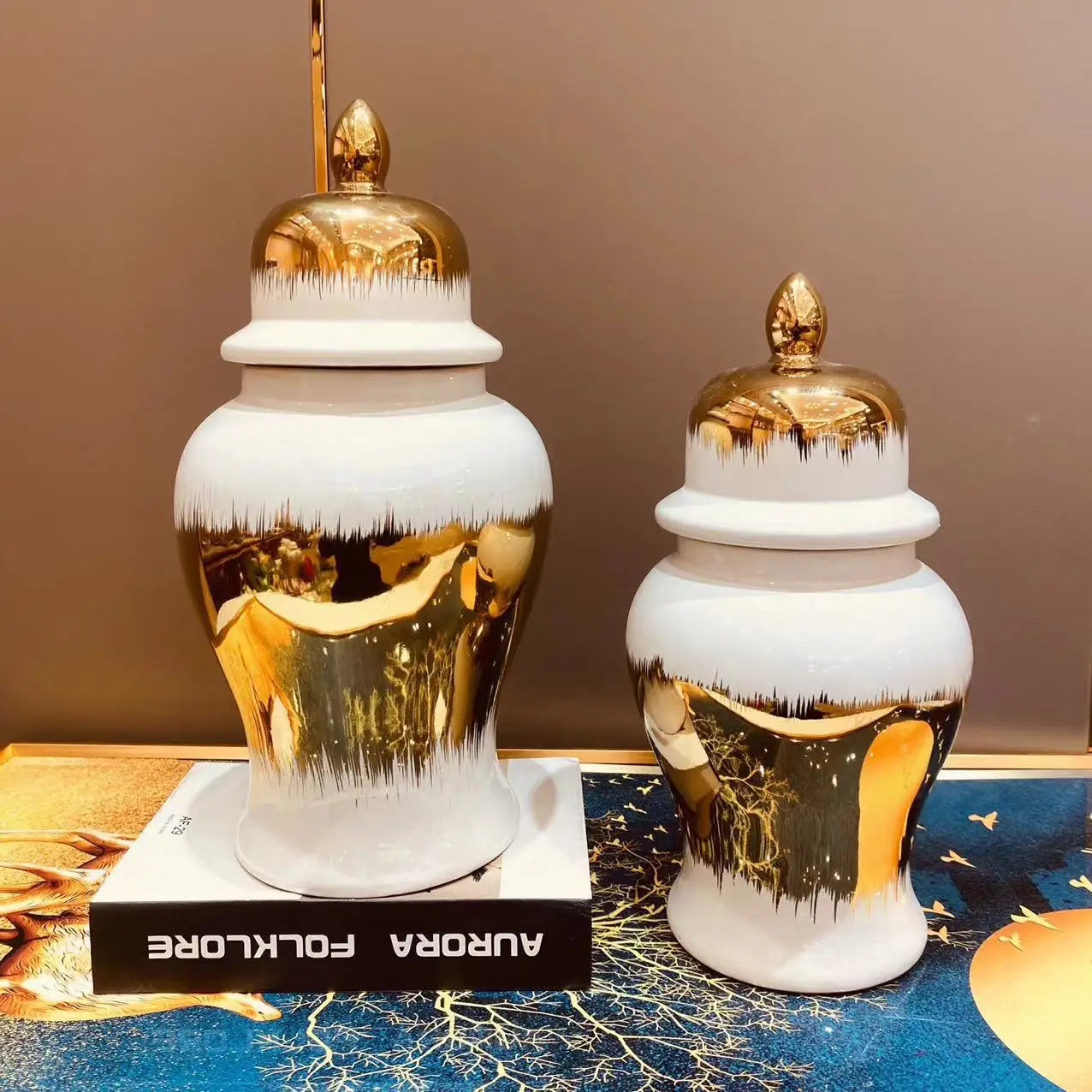 Modern Ceramic Ginger Jar with Electroplating Porch Porcelain Tabletop Vase