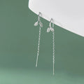 Simple 925 Sterling Silver Cute Leaf Long Tassel Earrings Ear Wire Designer Earrings Fresh Fashion Jewelry Earrings