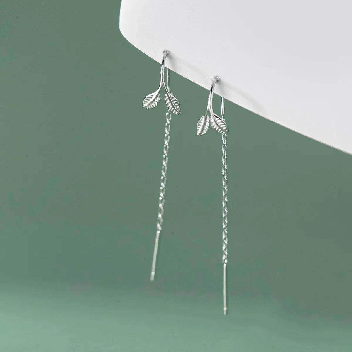 Simple 925 Sterling Silver Cute Leaf Long Tassel Earrings Ear Wire Designer Earrings Fresh Fashion Jewelry Earrings