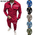 RUIQUWIN Men Casual Set Custom Sweatsuit Sports Suits Zipper Long Sleeve Shirt Pockets Pants Tracksuit Men Clothes Set