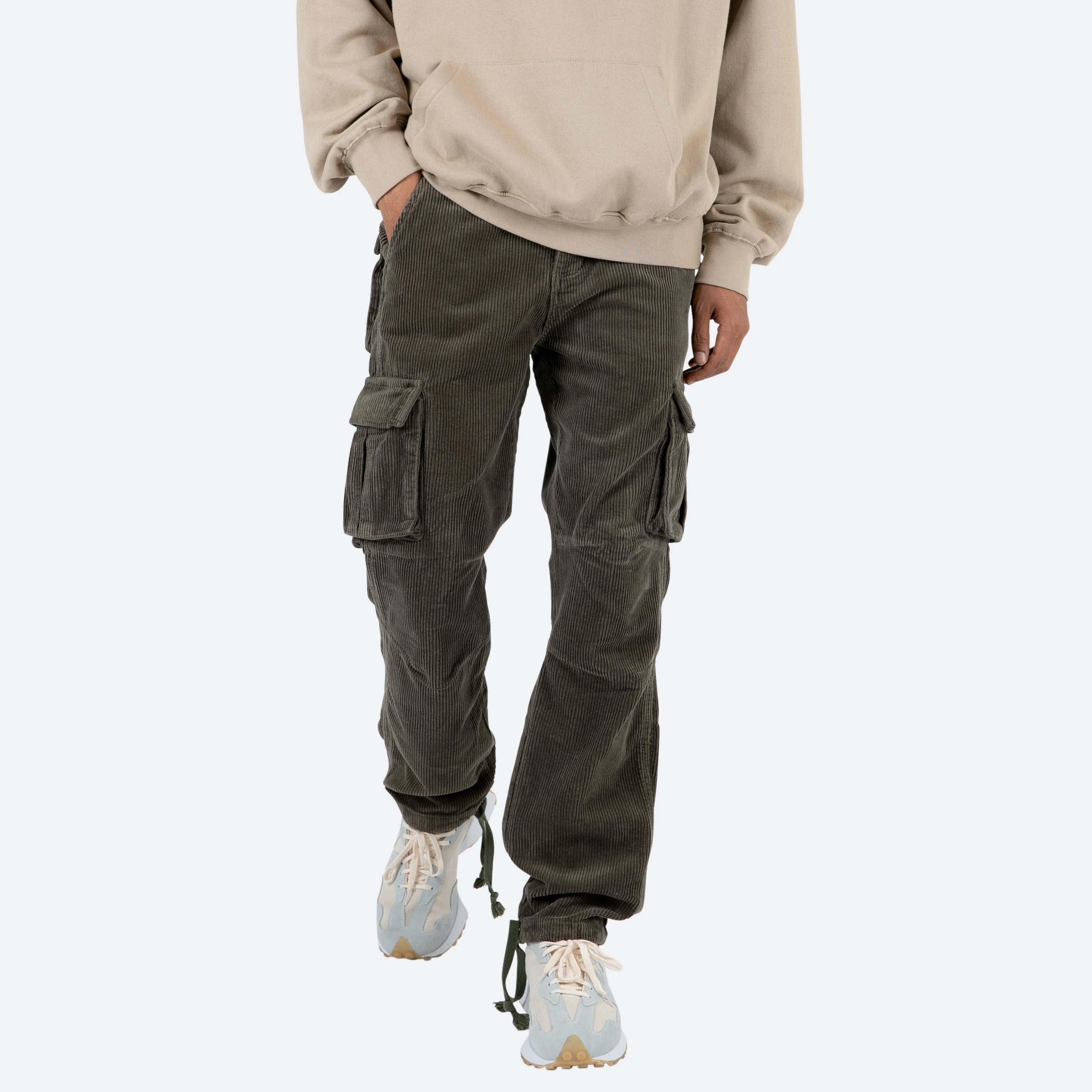 Plain Cargo Trousers With Side Pocket Designer Drawstring Straight Leg Multi Pockets Corduroy Pants
