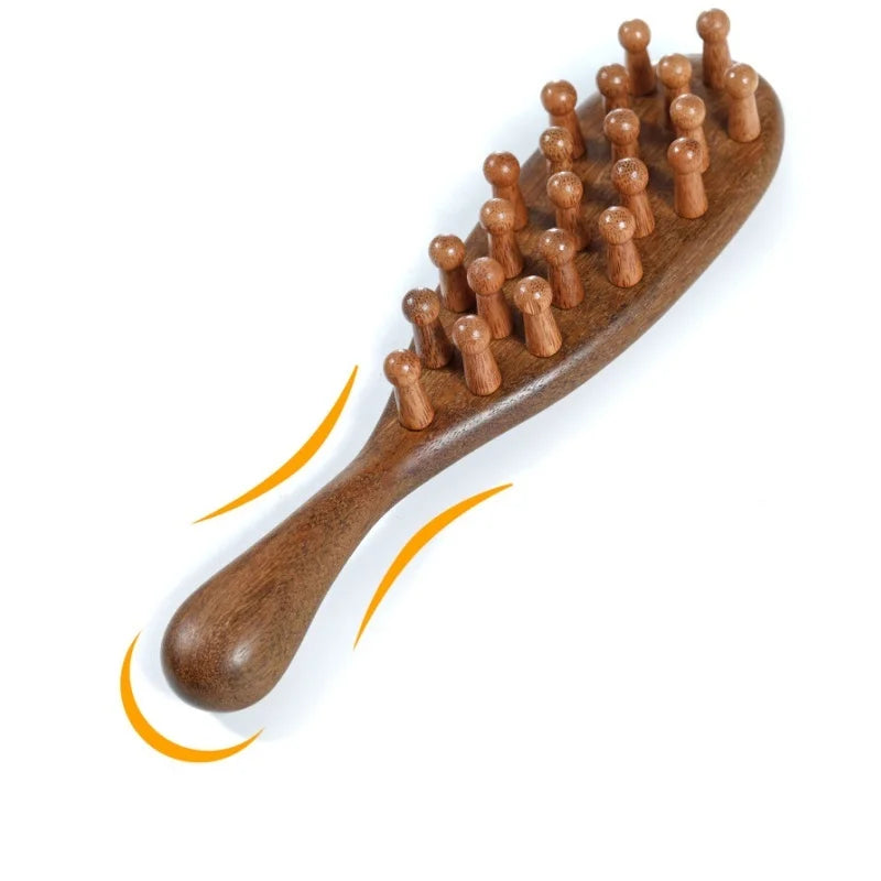 Custom Logo Sandalwood Comb With 22 Comb Teeth Detangling Wooden Hair Brush Scalp Massage Comb