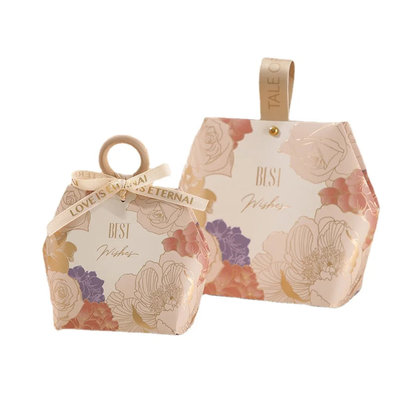 Best Wishes Small Candy Box Flower Handles UV-protected Paper Gift Box Wedding Favor Present Boxes Packaging Thank You Bags Food