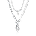 Vintage Stainless Steel Ot Buckle Multi Layer Snake Chain Pearl Necklace Women