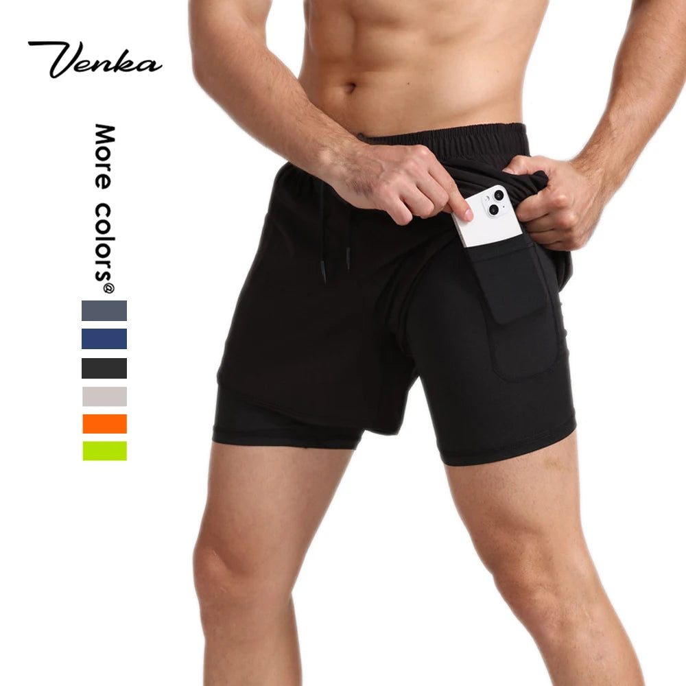 Men Sport Pants Gym Joggers Basketball Summer Wear Two Layers Quick Dry Training Shorts Men's Workout Mesh Shorts With Pocket