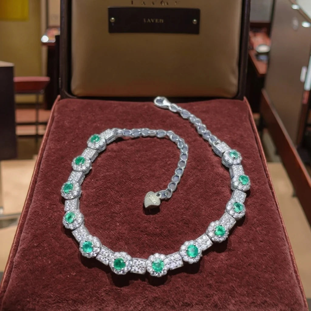 925 Sterling Silver Best Friend Bracelet New Design Cubic Zirconia 3mm*3mm with Natural Emerald Rhodium Gold Plating for Couples