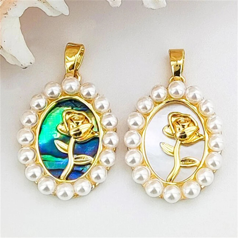 2025 New Arrivals Elegant Jewelry 18K Gold Plated Rose Flower Pendant Natural Mother of Pearl Abalone Shell Charms for Necklaces