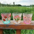 Japanese Hand Painted Lead Free Glass Water Cup Ins Creative Gradient pink Flower Juice Drink Milkshake Cup