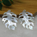 24*35mm Black White Mother of Pearl Leaf Charms Carved MOP Shell Tropical Monstera Leaf
