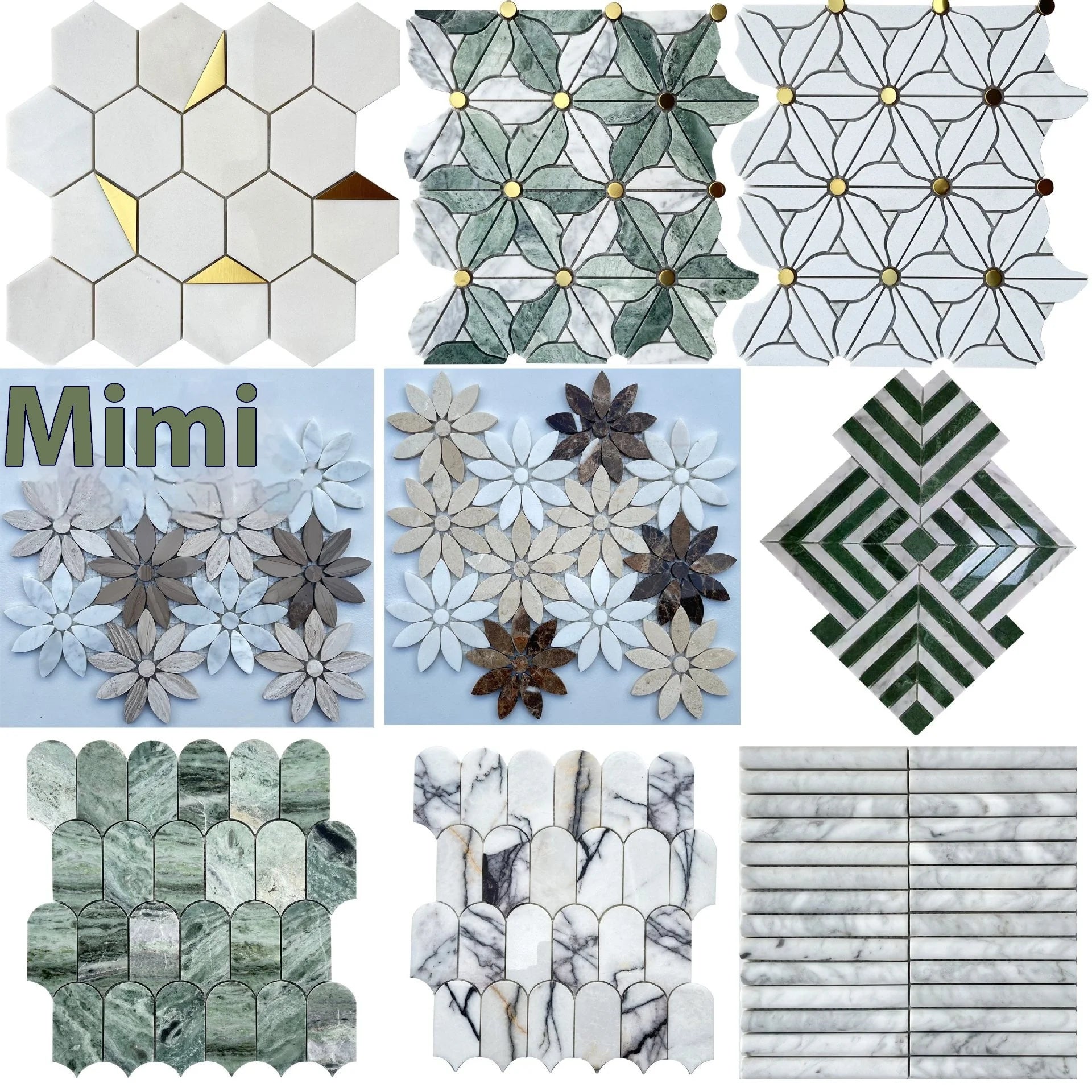 Modern Style Gold Feather Parquet Mosaic Stick Tiles Brick Green Stone Marble Fish Pond Pool Hotel Kitchen Bathroom 7MM Thick