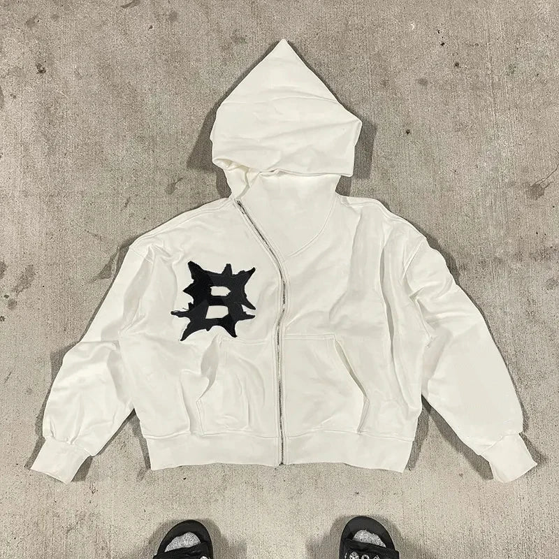 Custom Logo Applique Embroidery Patch Unisex Hoodies Oversized 100% Cotton Heavyweight Cropped Zip up Hoodie Sweatshirts