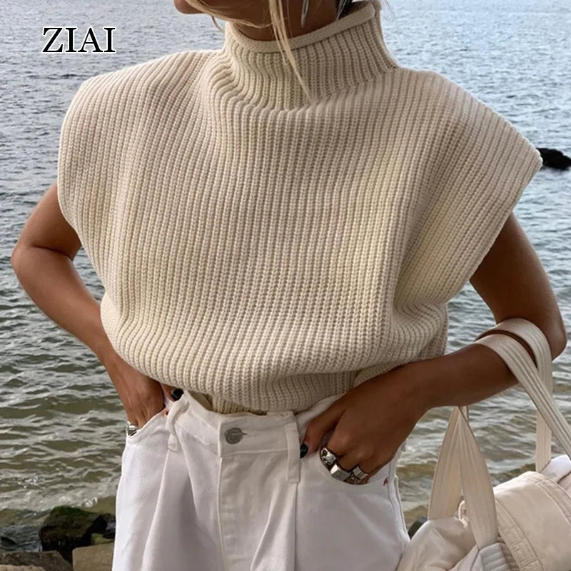 Temperament Shoulder Pad Turtleneck Sweater Loose Lazy Style Simple Solid Color Versatile Casual Tops Women