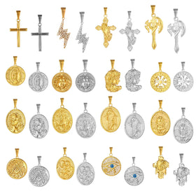 Stainless Steel Cross Jewelry Medusa Pendant Religious Virgin Mary Gold Catholic Jesus Head Medal Medallion Pendant for Men