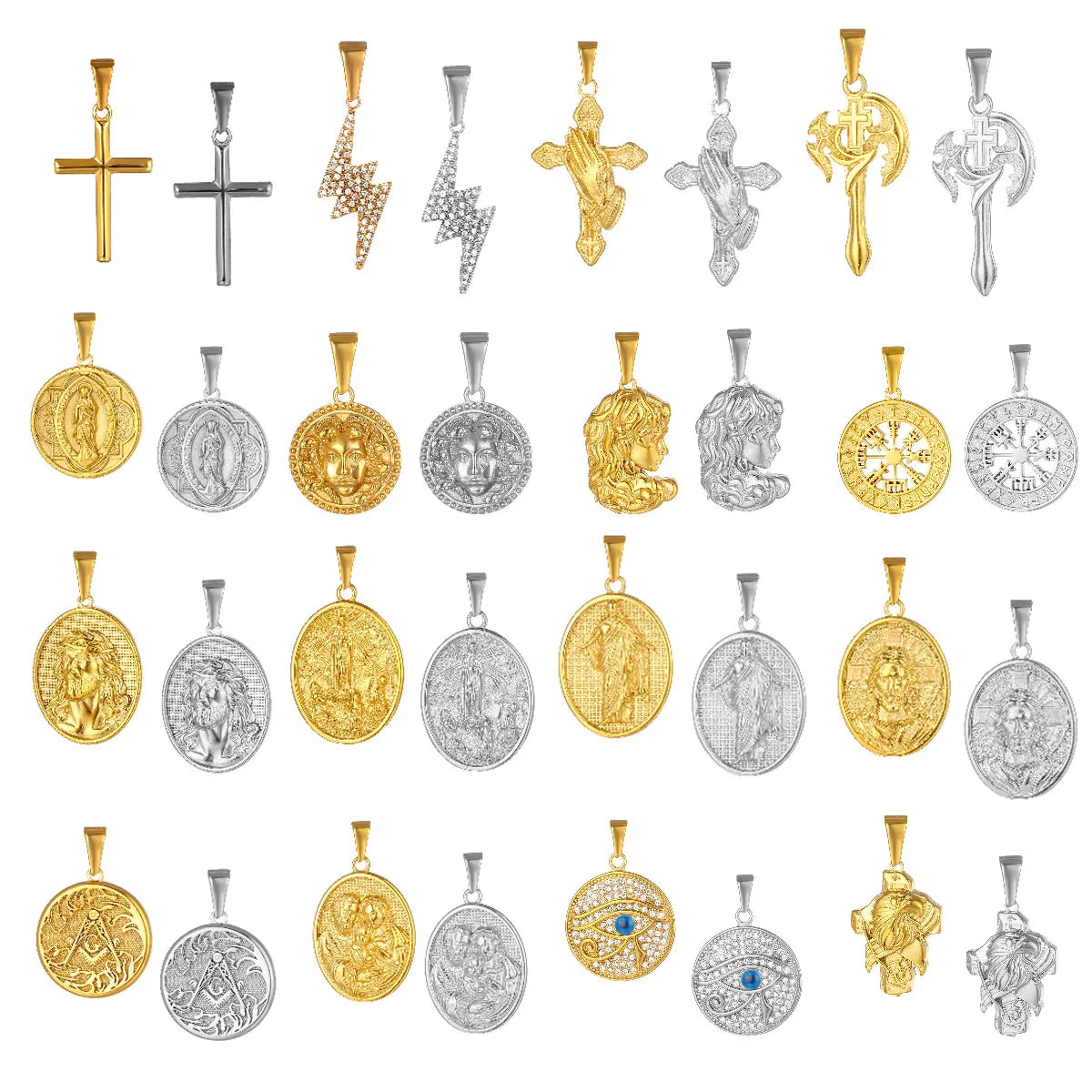 Stainless Steel Cross Jewelry Medusa Pendant Religious Virgin Mary Gold Catholic Jesus Head Medal Medallion Pendant for Men