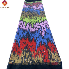 Luxurious Multicolor Rectangle Piano Sequins on Stretch Nylon Mesh Fabric Sequined Embroidery Net Lace for Shiny Party Dresses