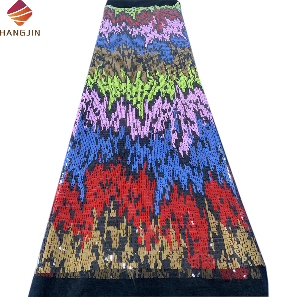 Luxurious Multicolor Rectangle Piano Sequins on Stretch Nylon Mesh Fabric Sequined Embroidery Net Lace for Shiny Party Dresses
