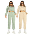 Aoyema Custom Plain Women's Solid 1/4 Casual Sweatsuits Jogger Gym Crop Top Pants Clothing Printing 2 Piece Oversize Hoodie Sets