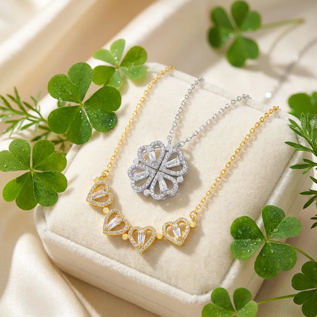 Classic 925 Sterling Silver Two in One Magnetic Four Leaf Clover Pendant Women's Dual Purpose Wearing Jewelry Necklace