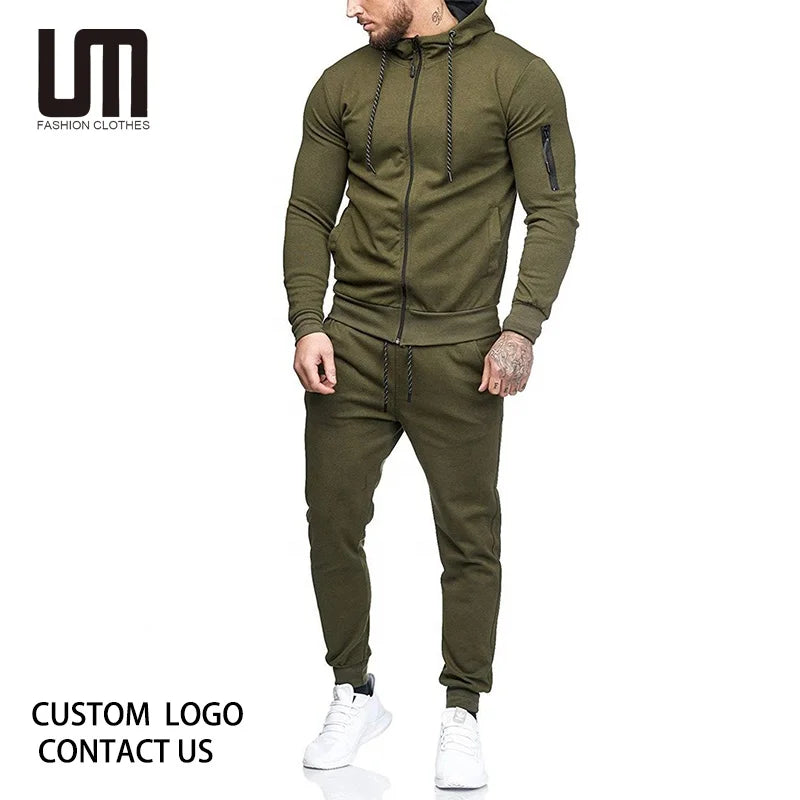 Liu Ming Custom Logo Printed Mens Casual Sports Clothes Suit Fashion Hooded 2 Piece Solid Color Pants Set Tracksuit