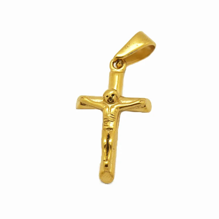 Punk Stainless Steel Jesus Cross Pendant 18k Gold Plated Religious Jewelry Cross Crucifix Pendant for Men Necklace