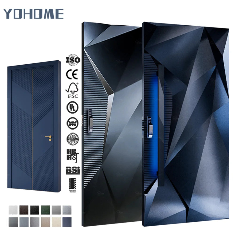 China Top Manufacture Postmodern Unique Design High Tech Smart Exterior External Aluminum Decorative Metal Doors with LED Light