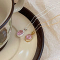 Fine Jewelry Minimalist Oval Necklace 925 Sterling Silver Pink Cubic Zirconia Pendant Necklace for Women
