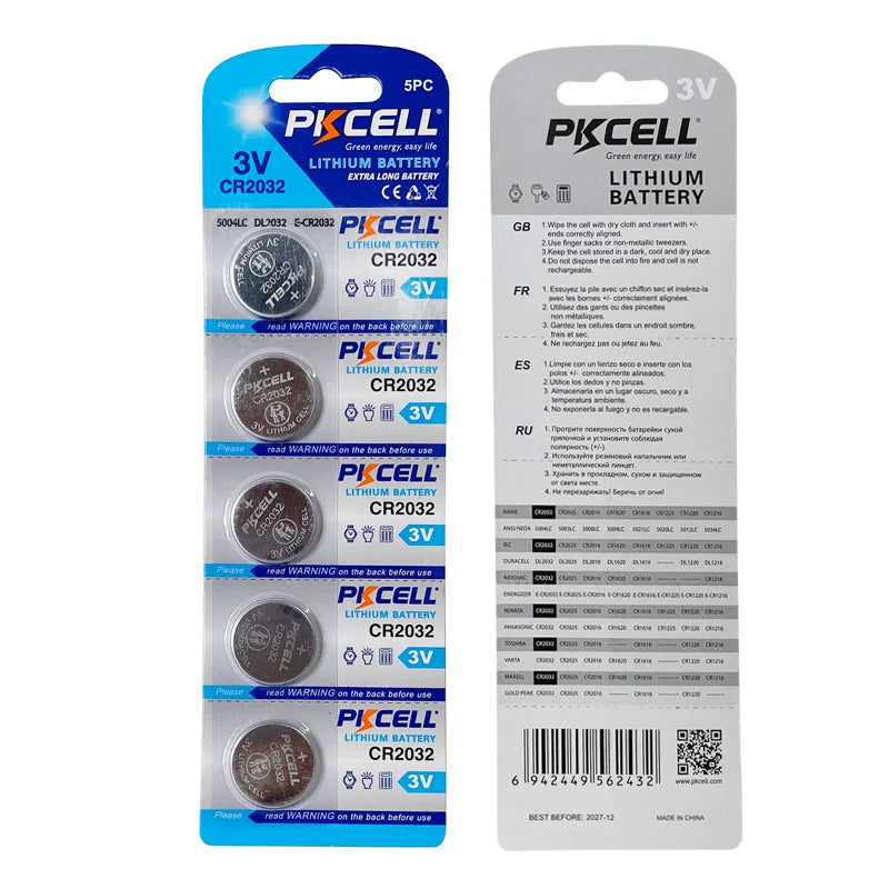 PKCELL CR2450 CR2032 CR2025 CR1632 CR2016 Button Cell LiMnO2 Primary Lithium Battery for Remove Control