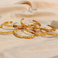 Women Fashion Jewelry Tarnish Free Open Star Bangle Gold Plated Cubic Zirconia Stainless Steel Cuff Bracelet