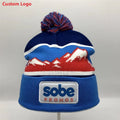 Fashion Jacquard Pom Pom Beanie Custom Woven Patch Embroidery Warm Hat Acrylic Winter Toque Custom Winter Knitted Hats Unisex