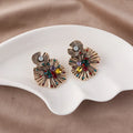 Creative Crystal Glass Fan Shaped Dangling Earrings Double Layer Irregular Rhinestone Geometric Drop Earrings Women