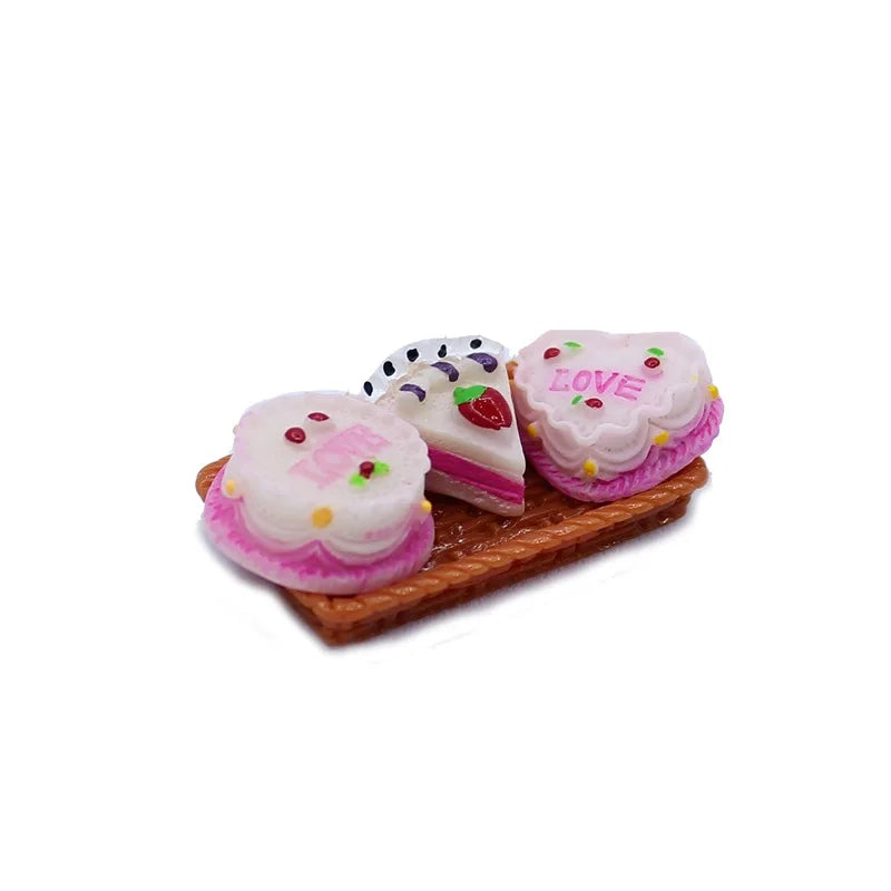 Love Valentine's Day Cake Flatback Resin Charms for Doll House Miniature Food Toy DIY Craft Decoration