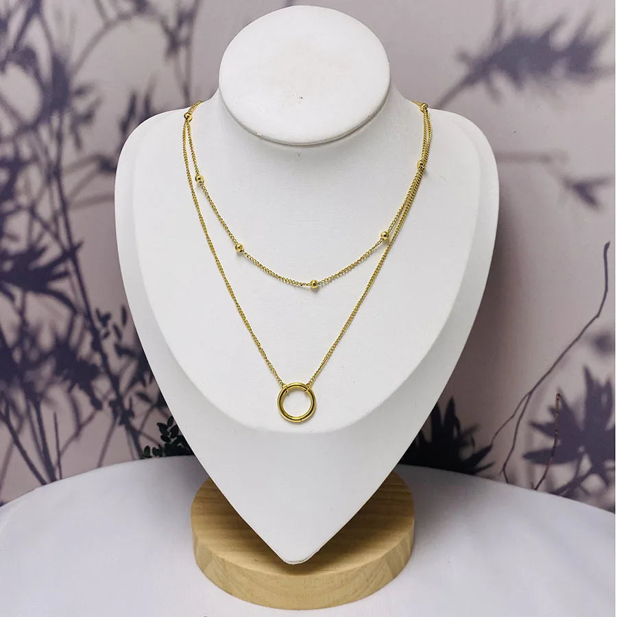 Dainty Stainless Steel Circle Pendant Waterproof Necklace 18K Gold Plated Layered Necklaces for Women Jewelry Gifts