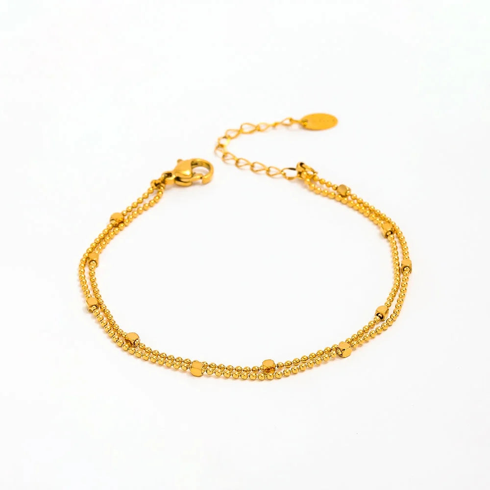 High End 18k Gold Plated Stainless Double Layer Bead Chain Small Cute Bracelet for Women Wholesale Fashion Jewelry