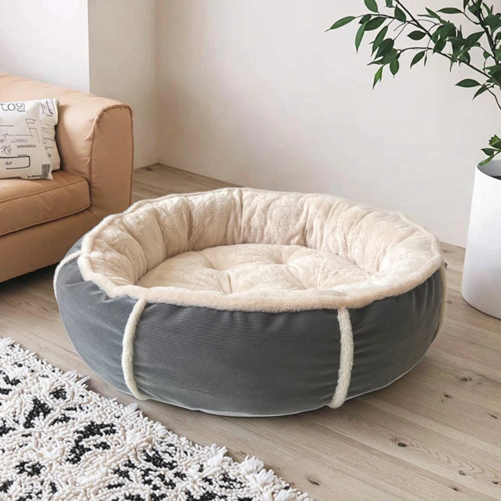 Luxury Four Seasons Plush Dog Bed Warm Thickened Corduroy Pet Bed Mat Round Shape for Small Medium Dogs and Cats Box Packed