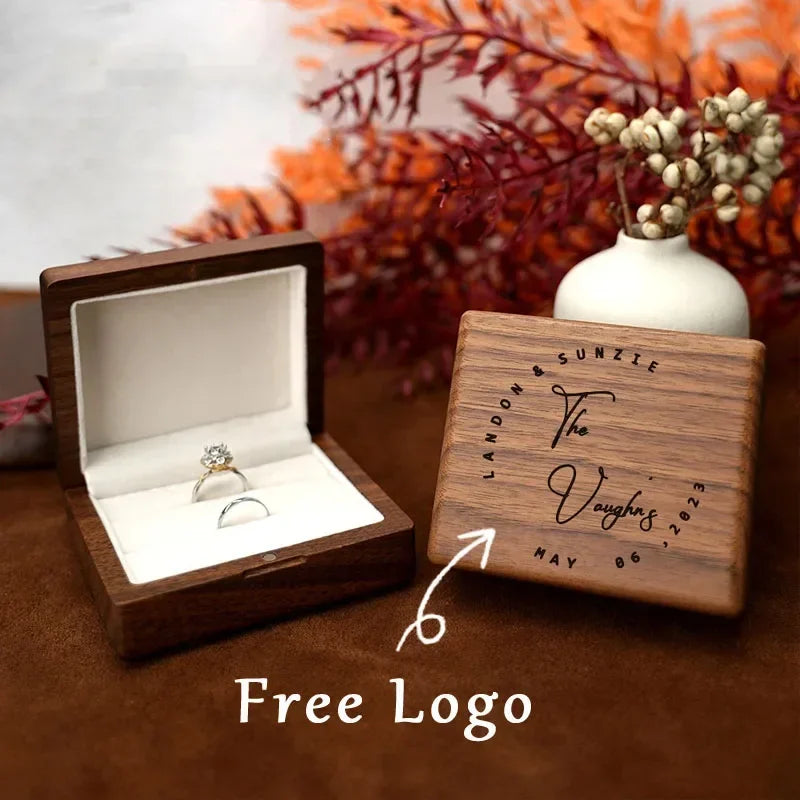 Free Personalized Engraved Eco-Friendly Classic Style 1PCS Walnut Wood Crafts Customizable Ring Earrings Box for Jewelry Storage